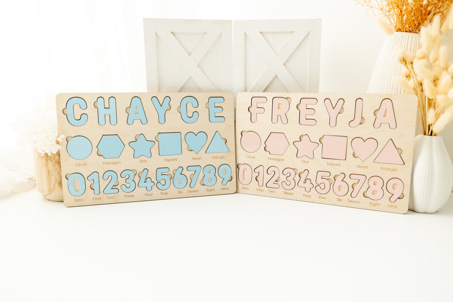 Personalised Puzzle, name, shapes and numbers