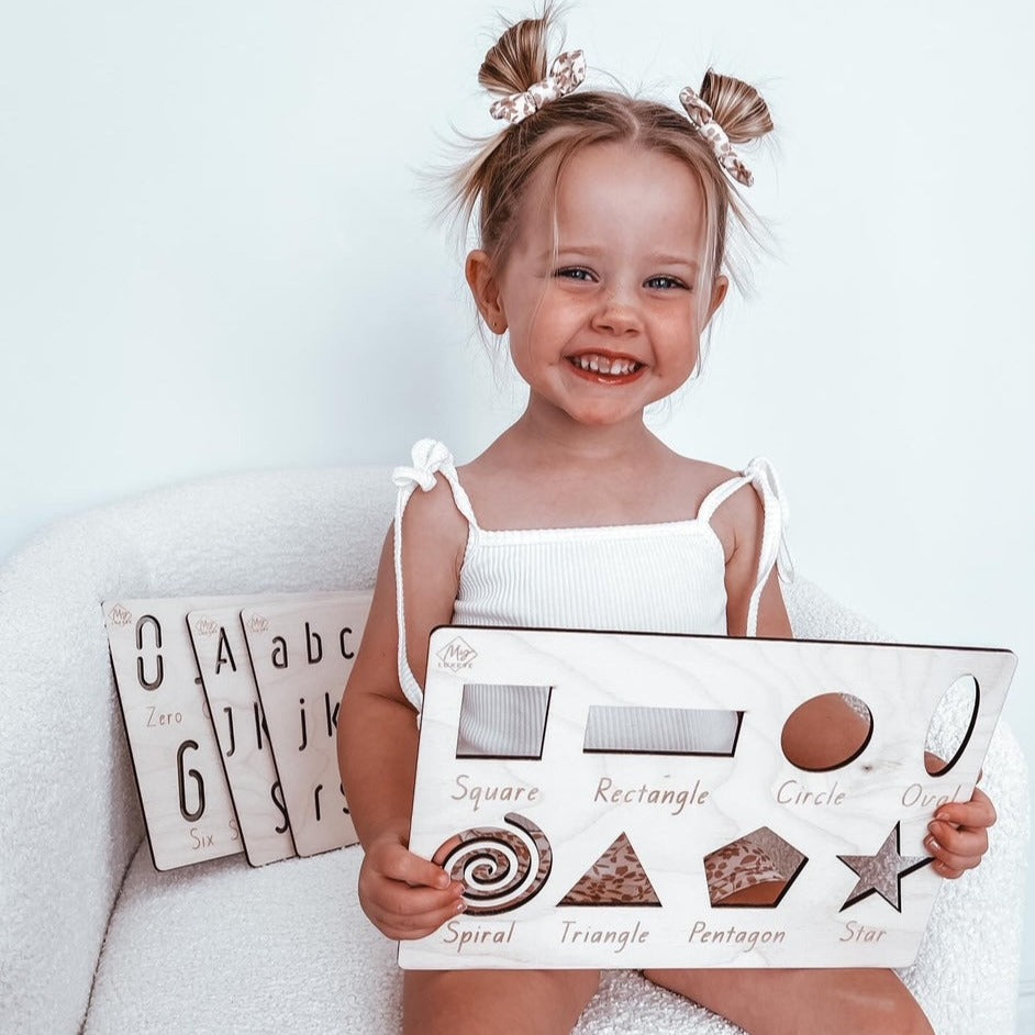 Timber Tracing Stencils | Alphabet Lower and Upper Case | Shapes | Numbers