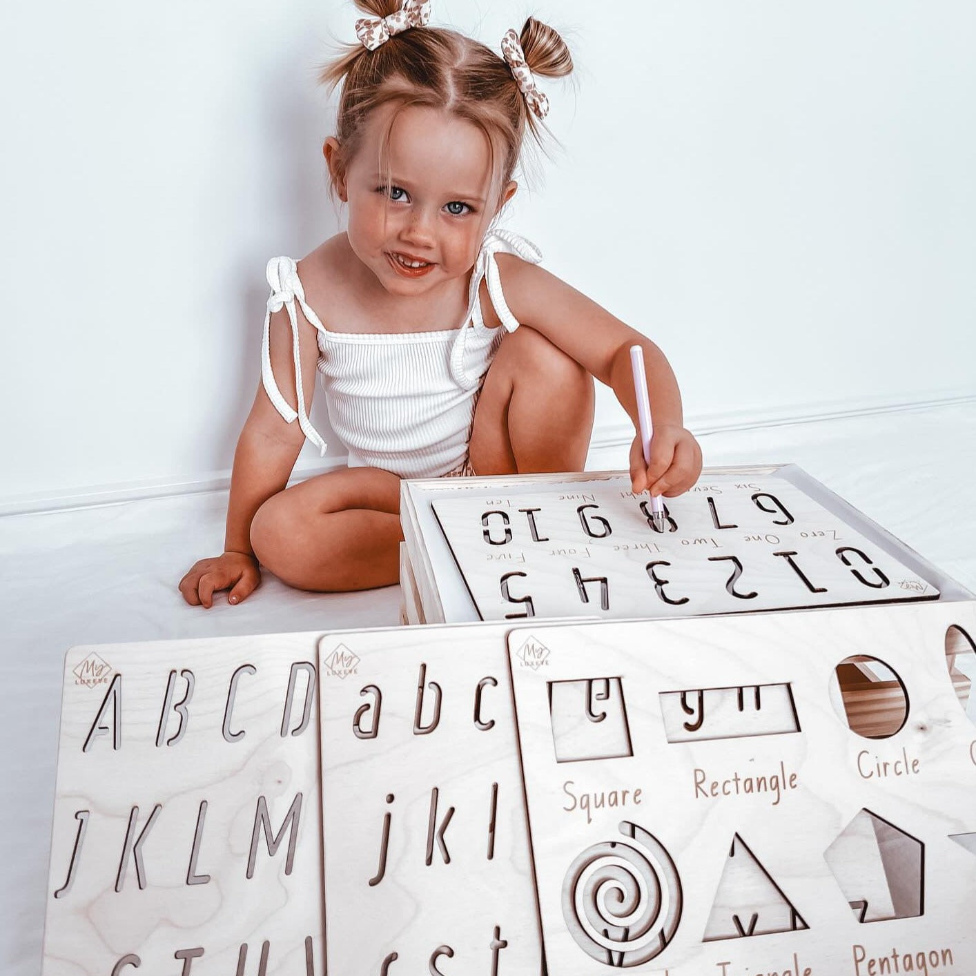 Timber Tracing Stencils | Alphabet Lower and Upper Case | Shapes | Numbers