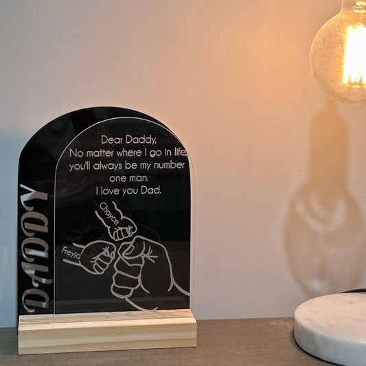 Personalised Dear Daddy Sign in Black Acrylic