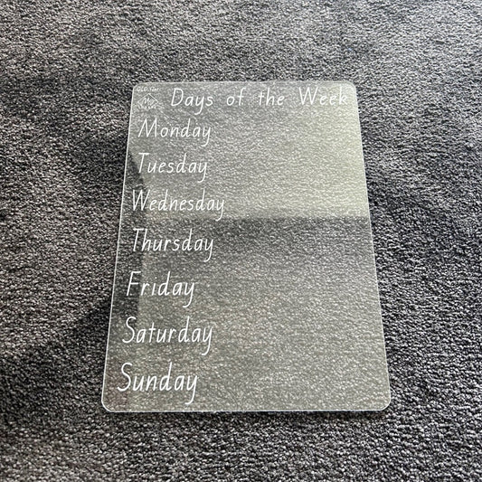 Days of the Week Learning Tracing Board