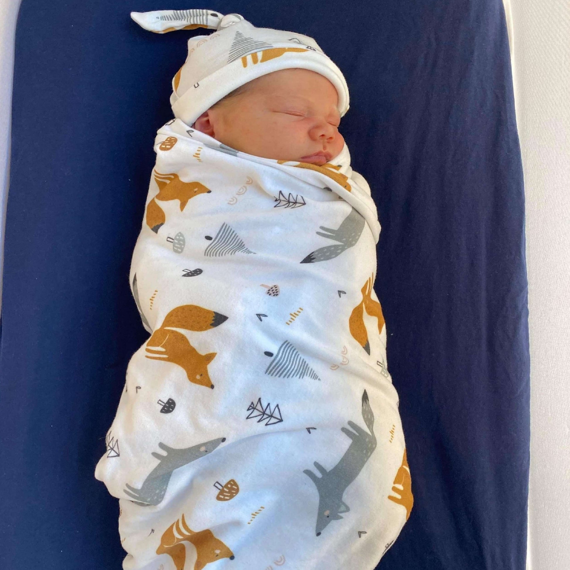 Baby Swaddle + Beanie + Bag Set (Woodland)