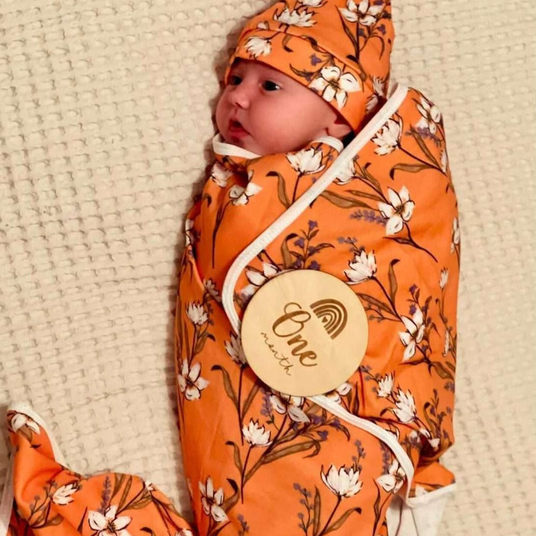 Baby Swaddle + Beanie + Bag Set - Floral