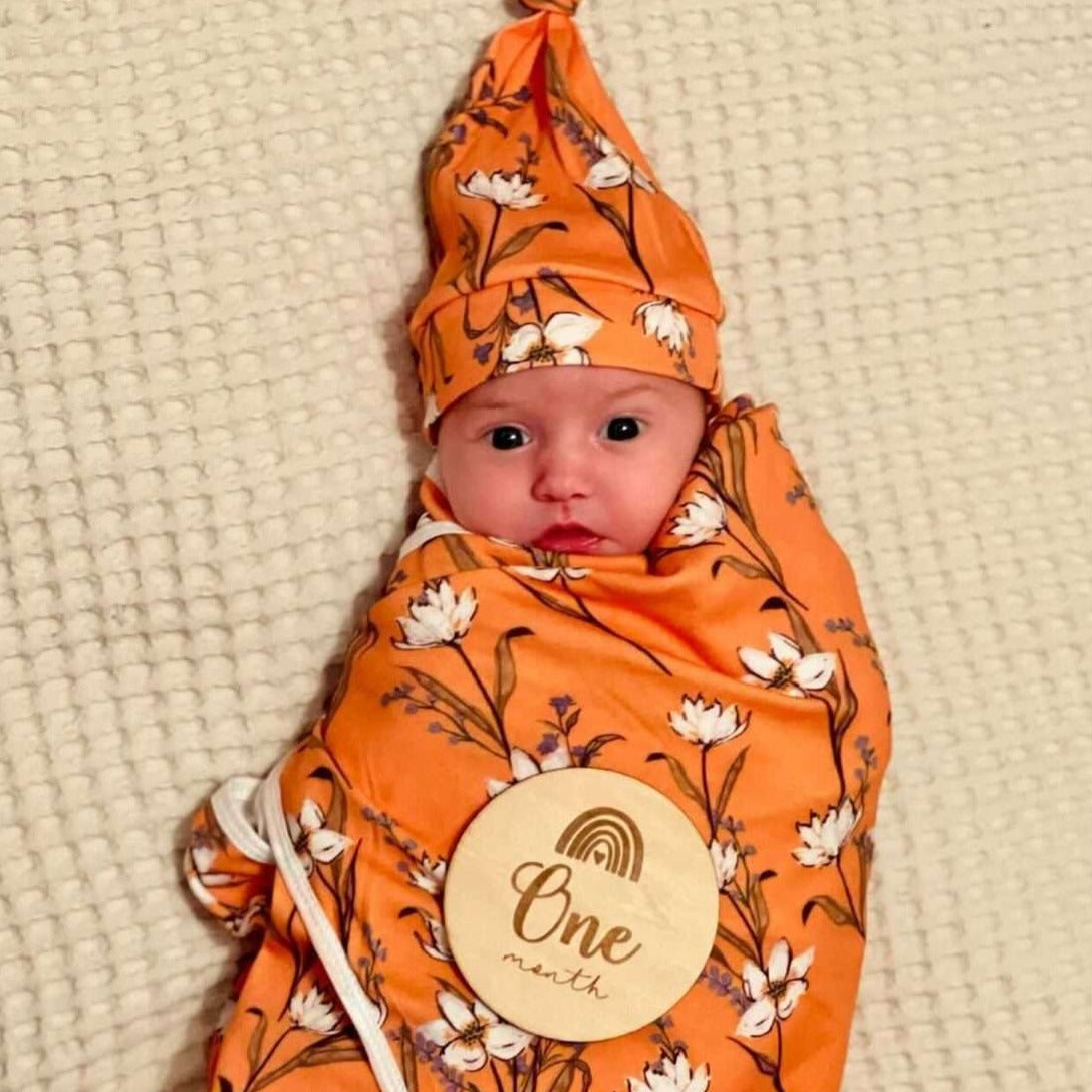 Baby Swaddle + Beanie + Bag Set (Floral)