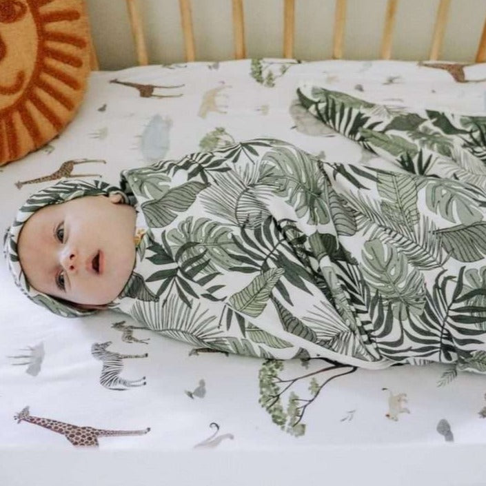 Baby Swaddle + Beanie + Bag Set - Botanical