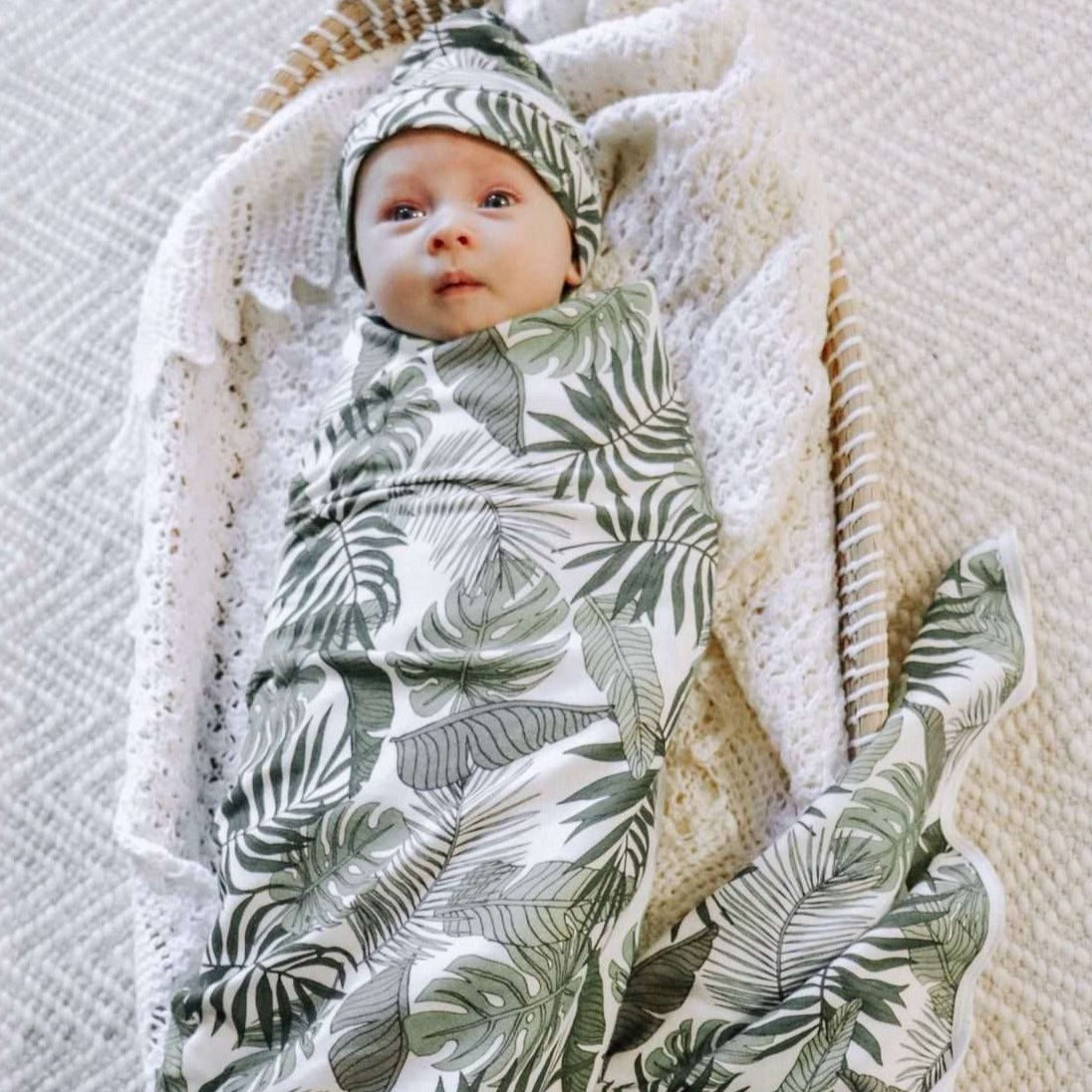 Baby Swaddle + Beanie + Bag Set (Botanical)
