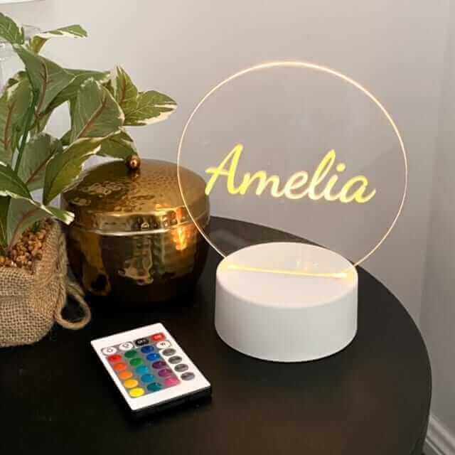 Personalised Name Night Light Round Acrylic