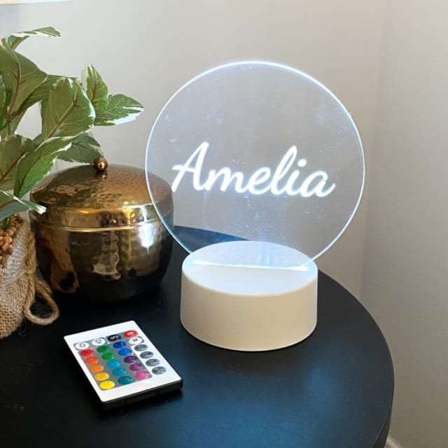 Personalised Name Night Light Round Acrylic