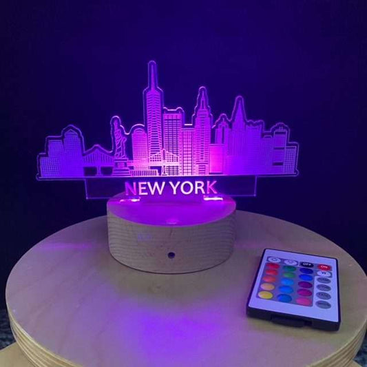 New York City Night Light with White Base