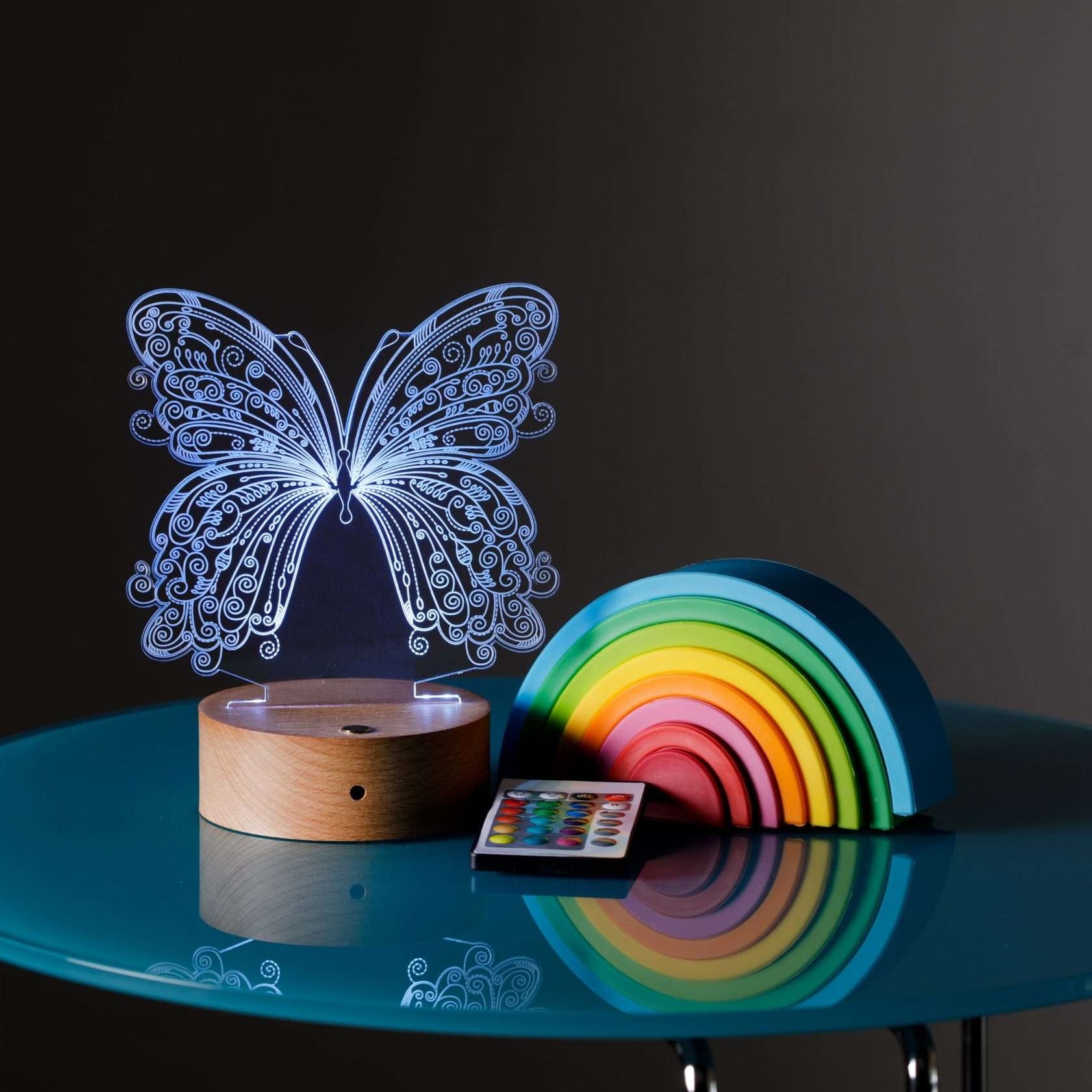Detailed Butterfly Night Light Wooden Base