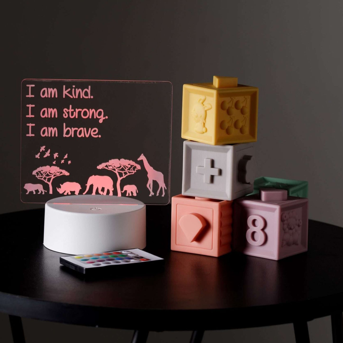 Safari Affirmations Night Light with White Base