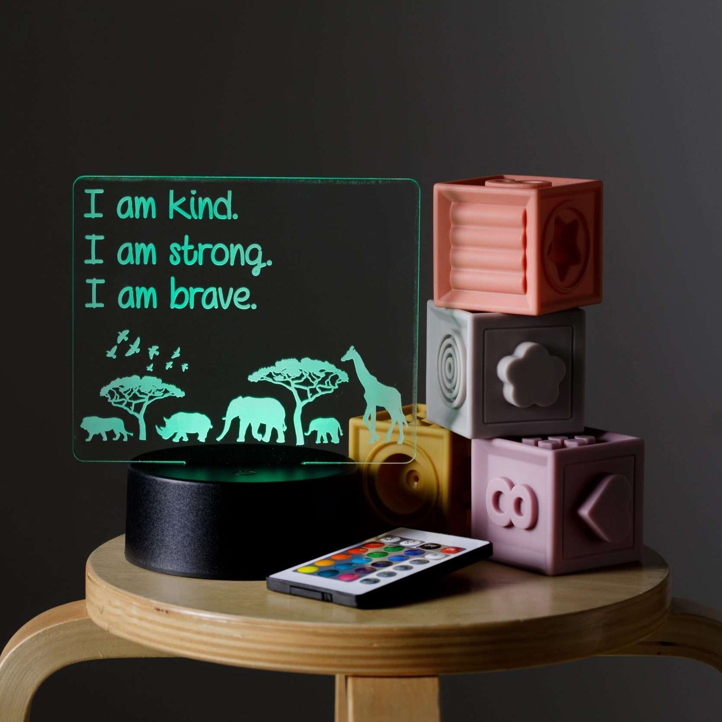 Safari Affirmations Night Light with Black Base