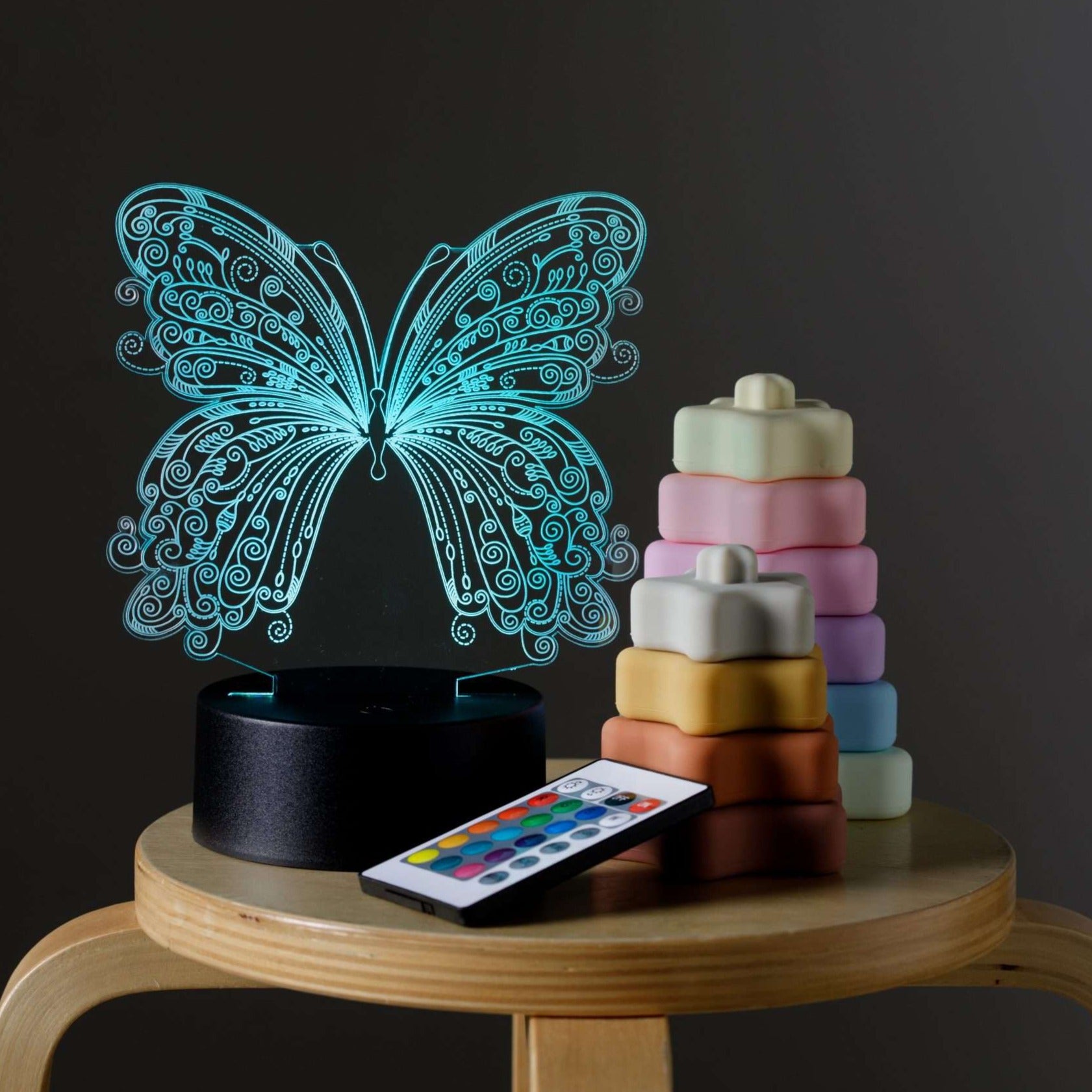 Detailed Butterfly Night Light Black Base
