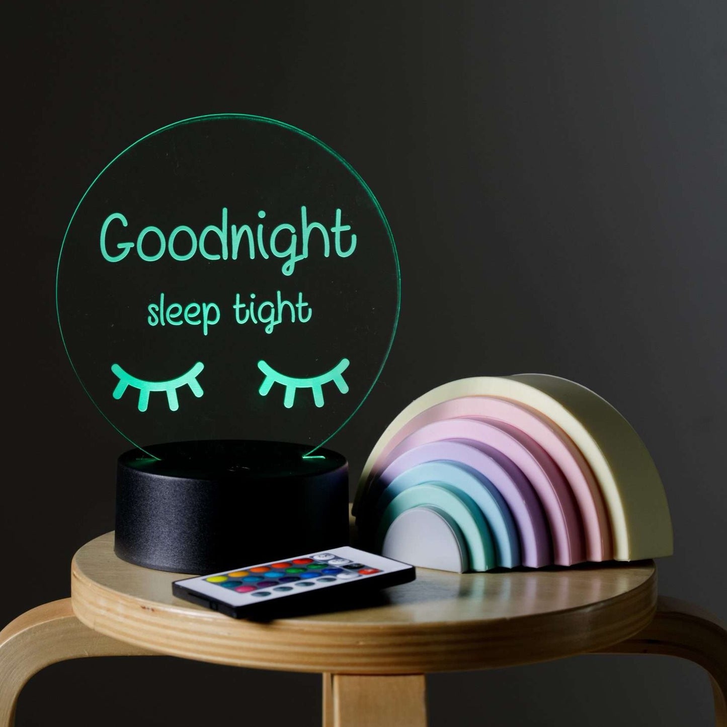 Goodnight Sleep Tight Night Light with Wooden Base