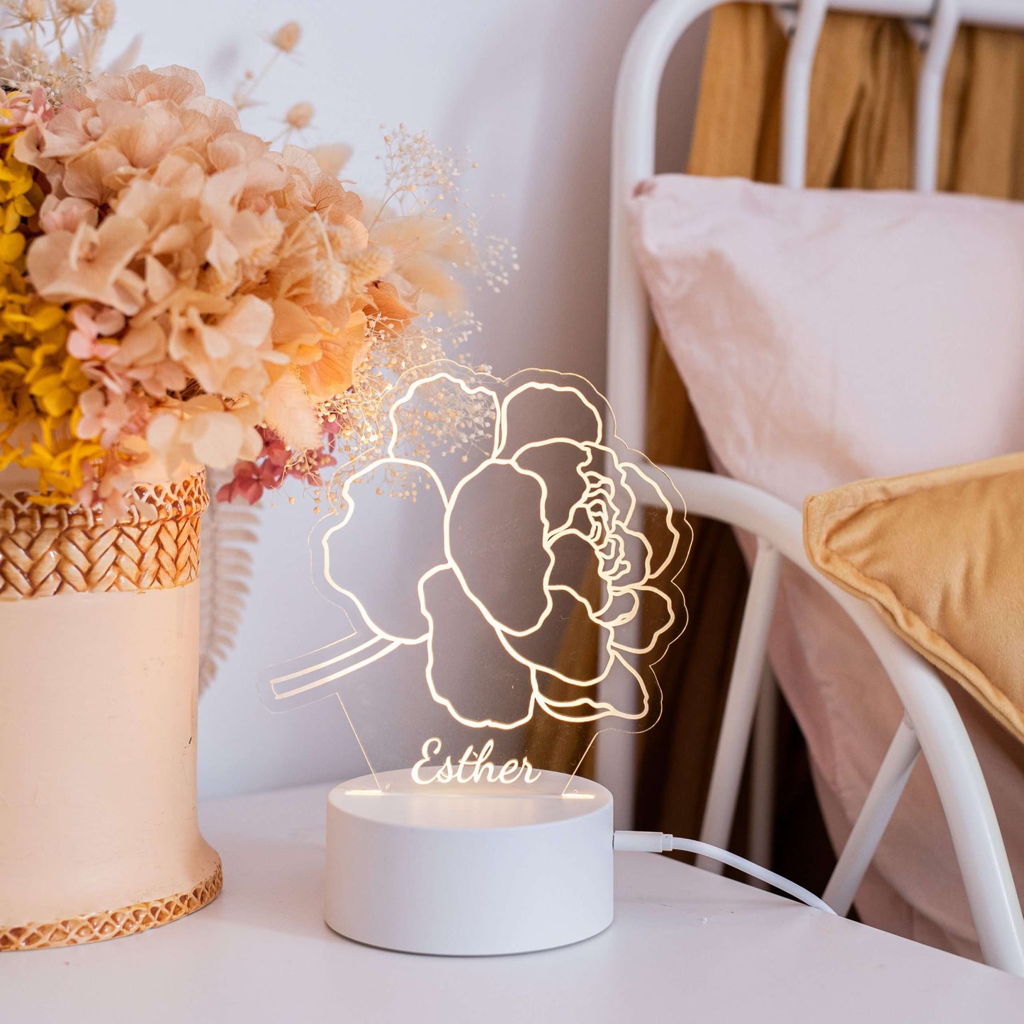 Peony Night Light with White Base