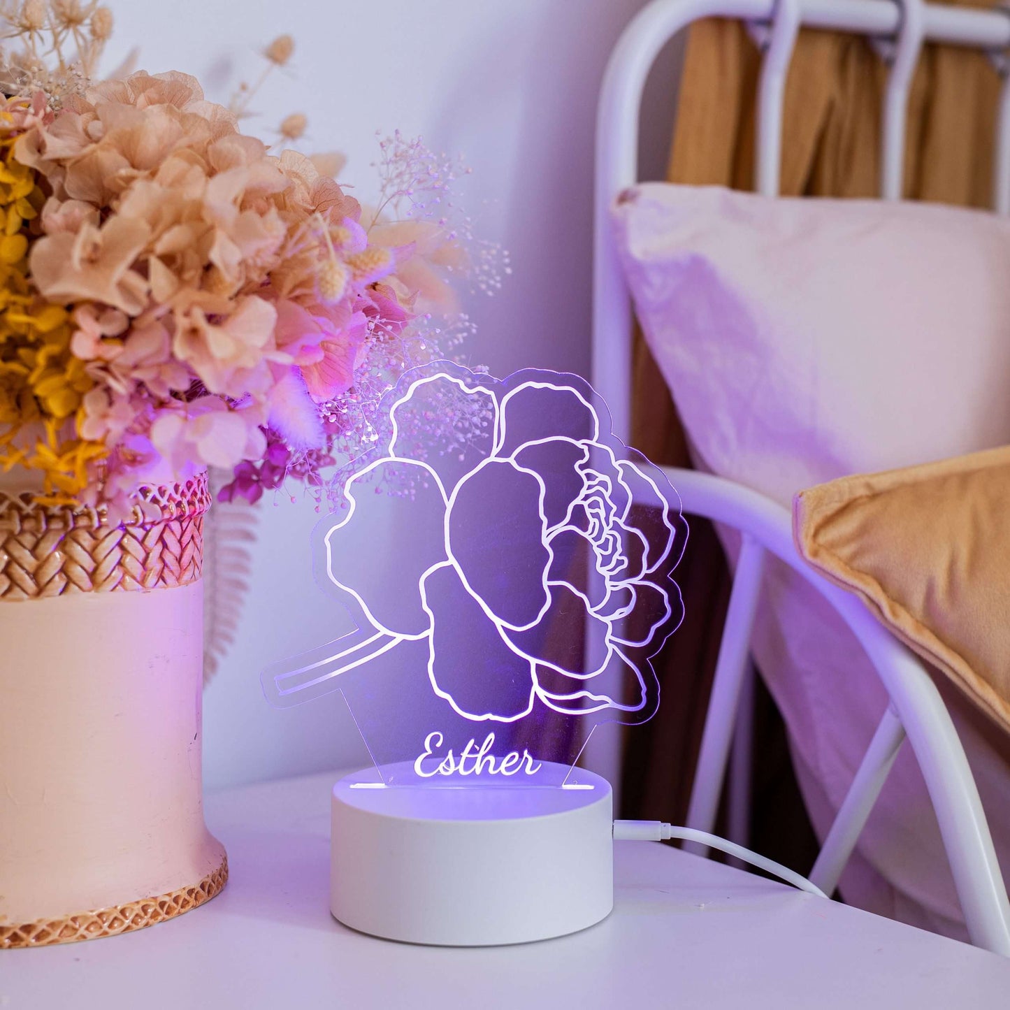Peony Night Light with White Base
