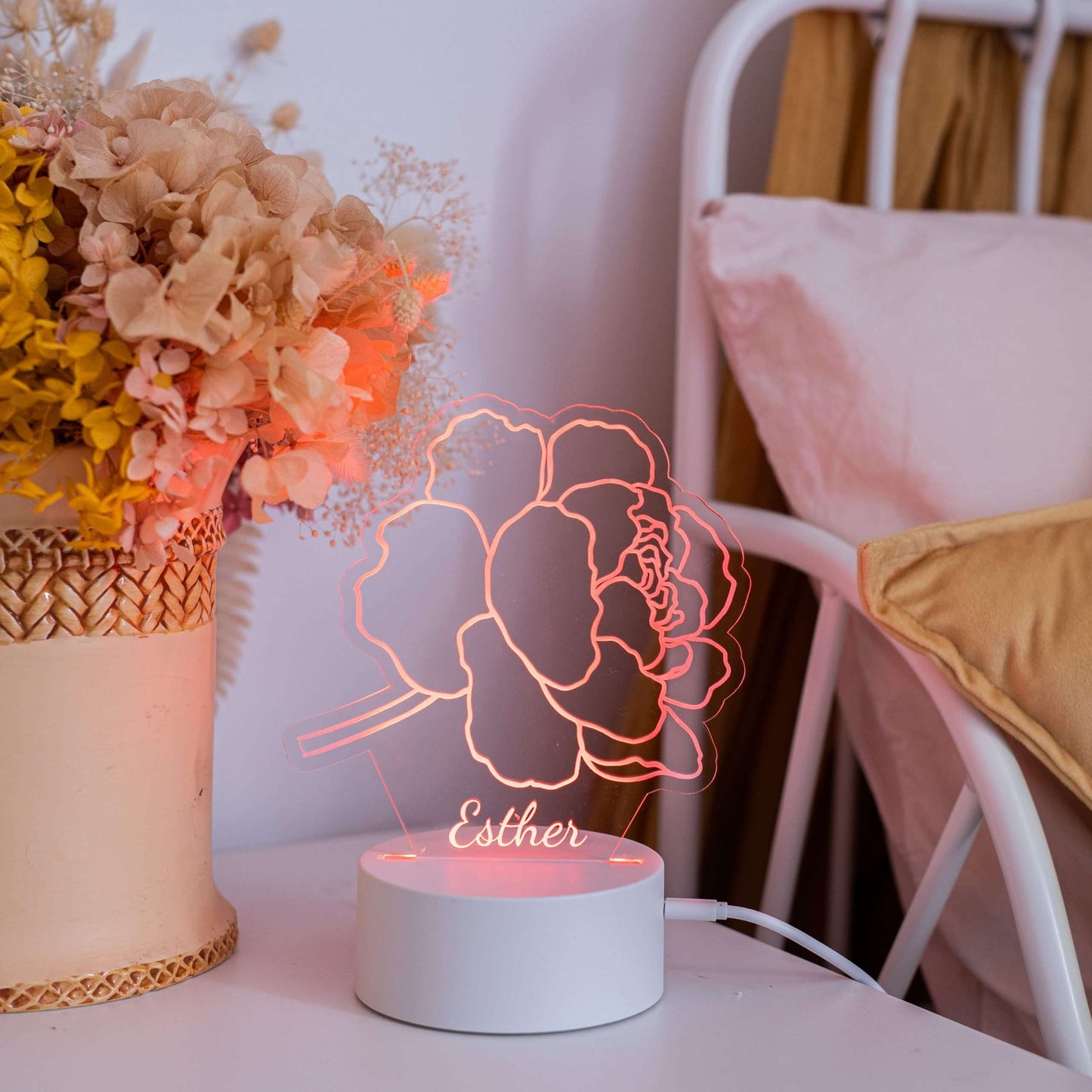 Peony Night Light with White Base