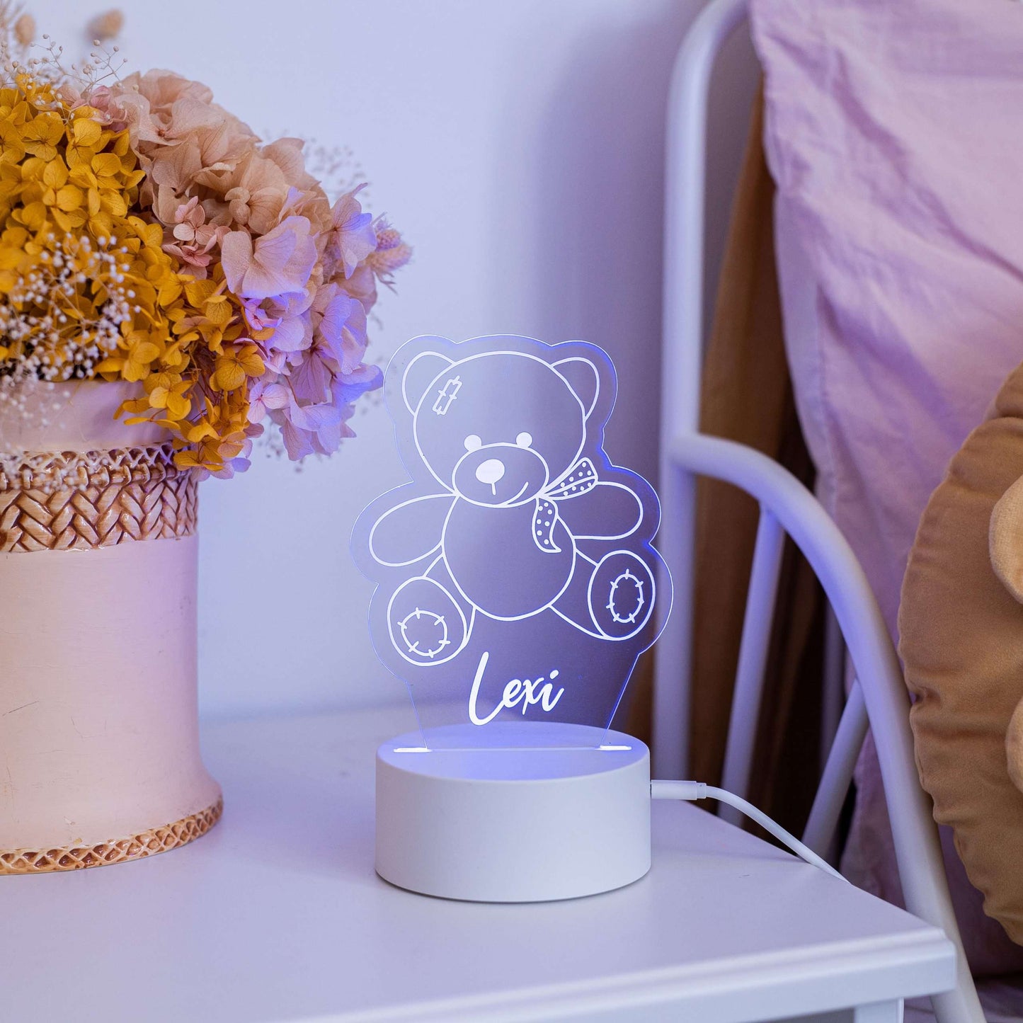 Teddy Bear Night Light with White Base