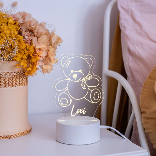 Teddy Bear Night Light with White Base