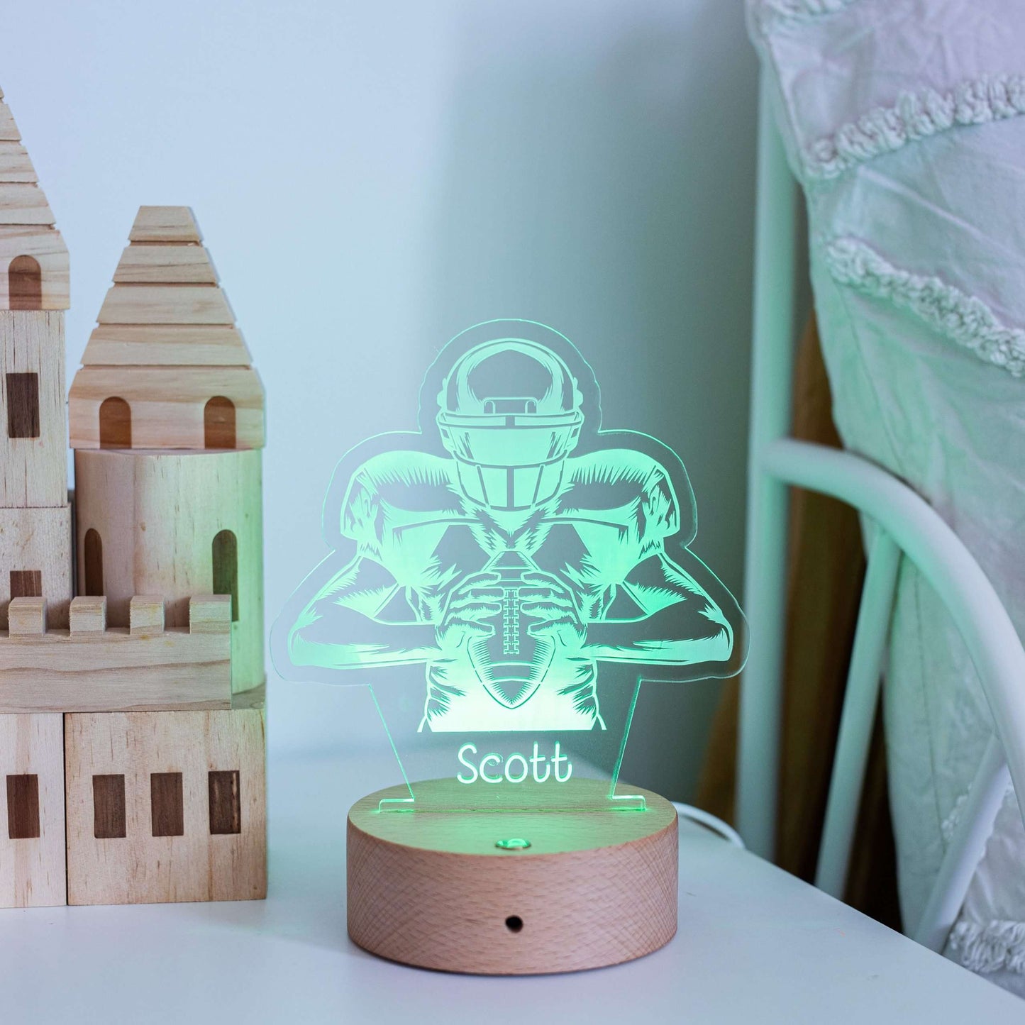 NFL Football Night Light with Wooden Base