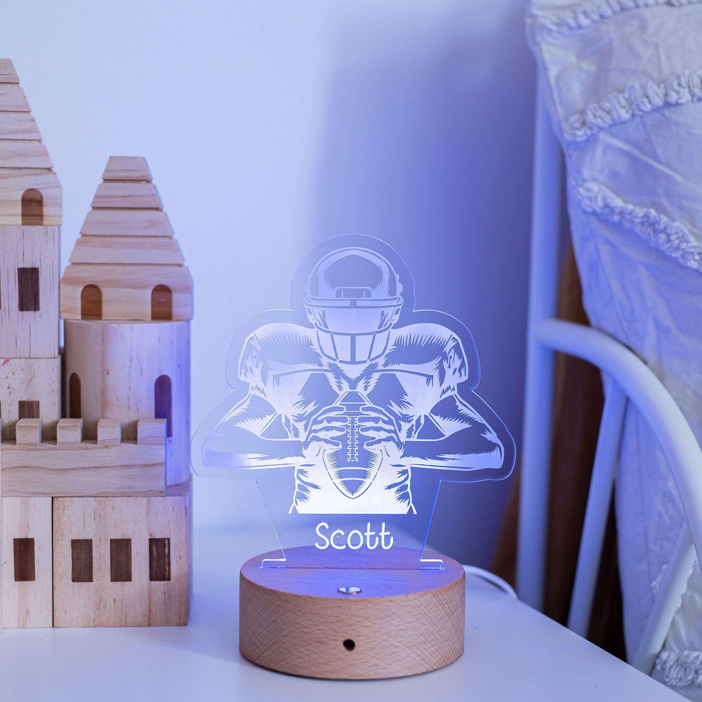NFL Football Night Light with Wooden Base