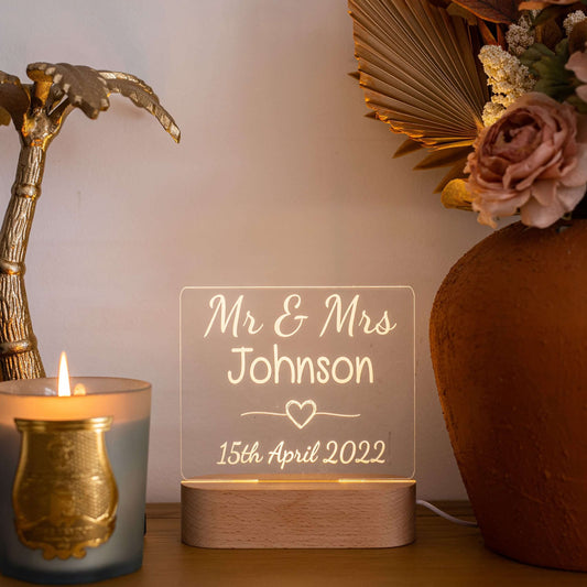 Heart & Date Wedding Night Light