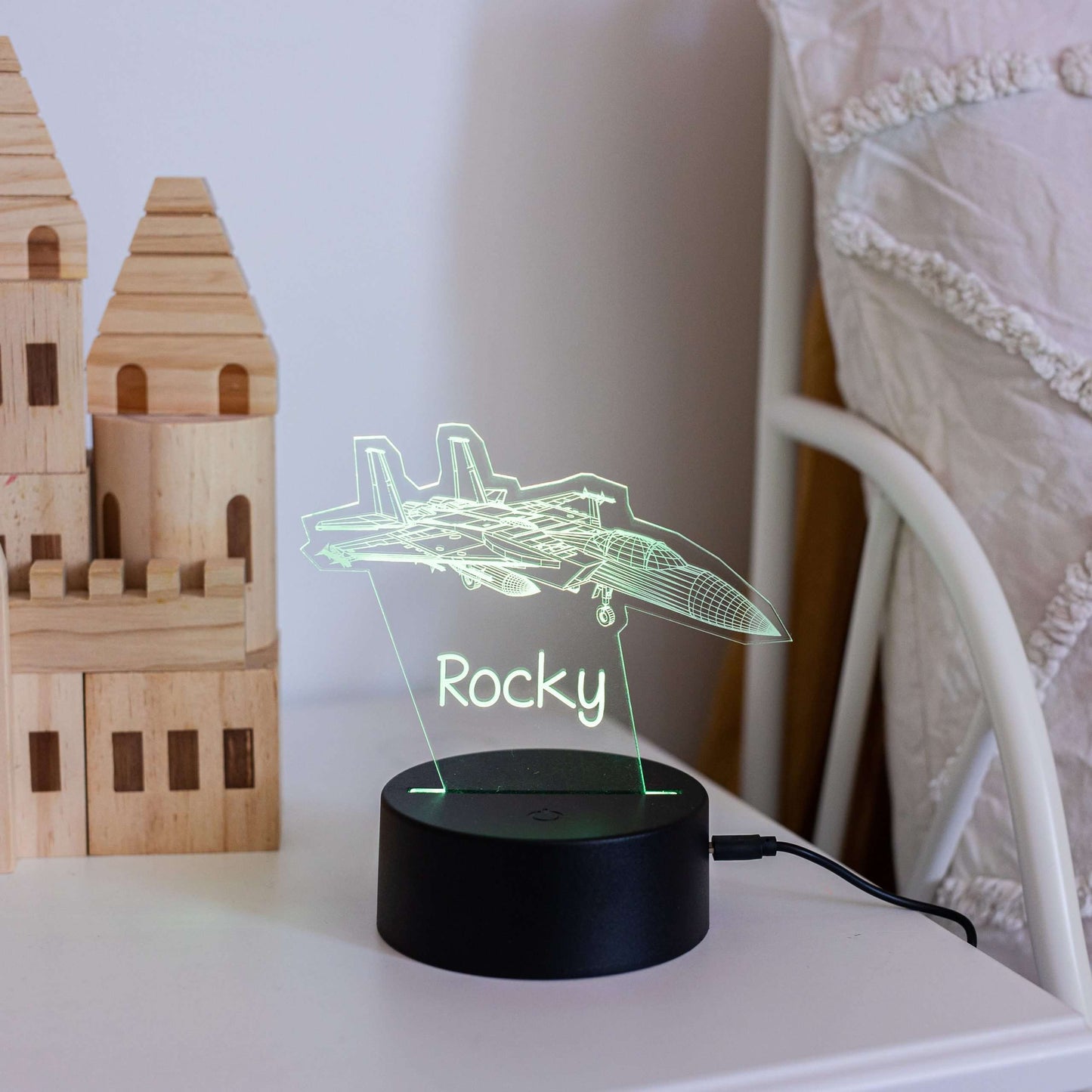 Jet Night Light with Black Base and Green Light