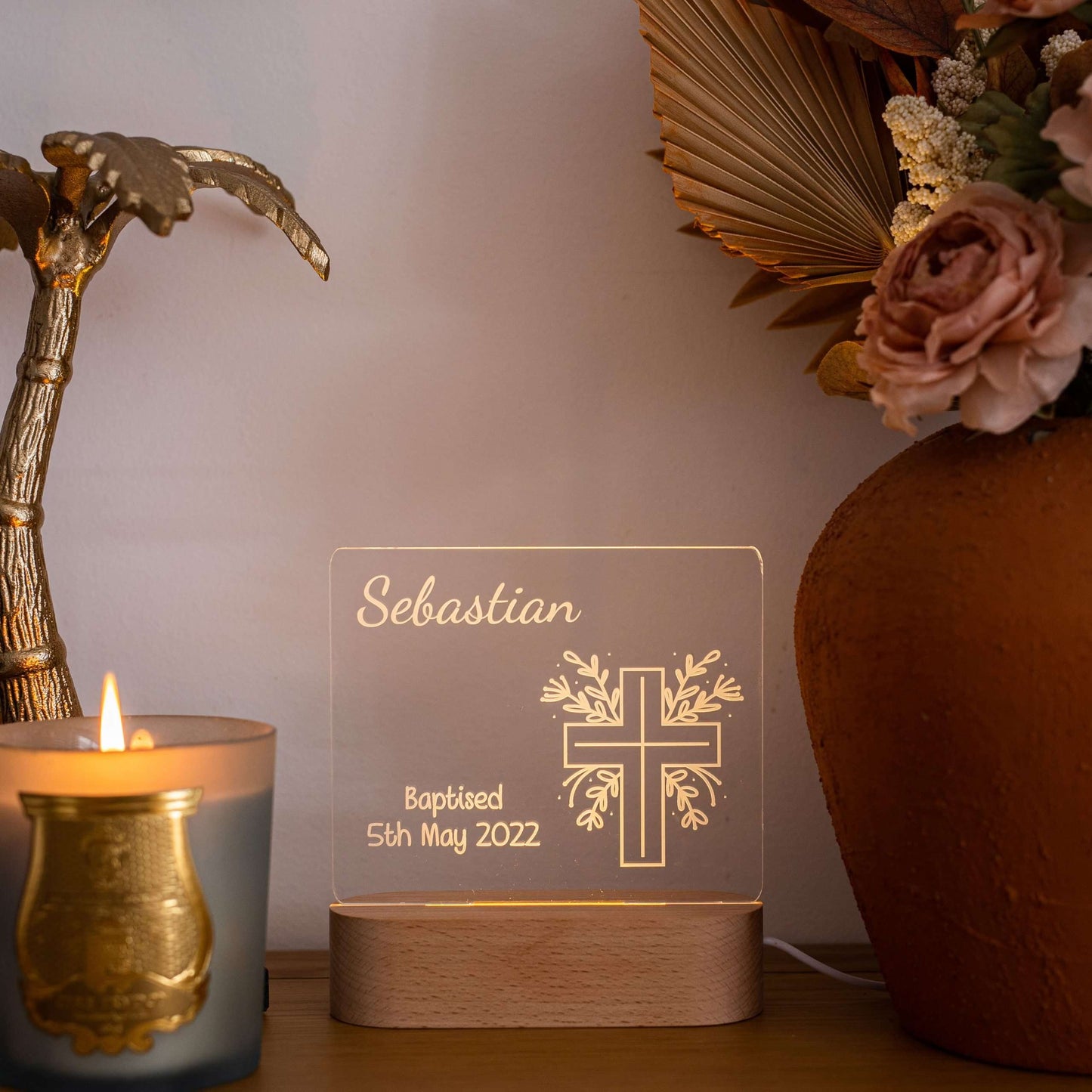 Baptism Night Light Botanical Design