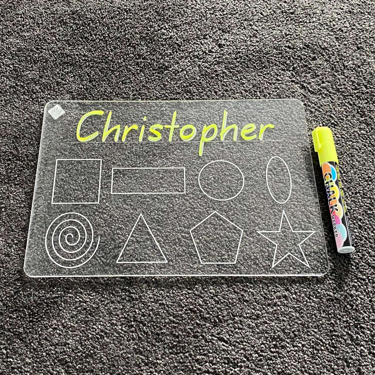 First Name Shapes Learning Tracing Board with Chalk Marker