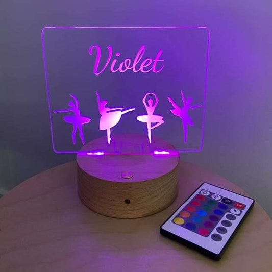 Ballet Dancers Night Light Wooden Base