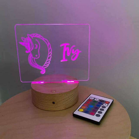 Sleeping Unicorn Night Light with Wooden Base