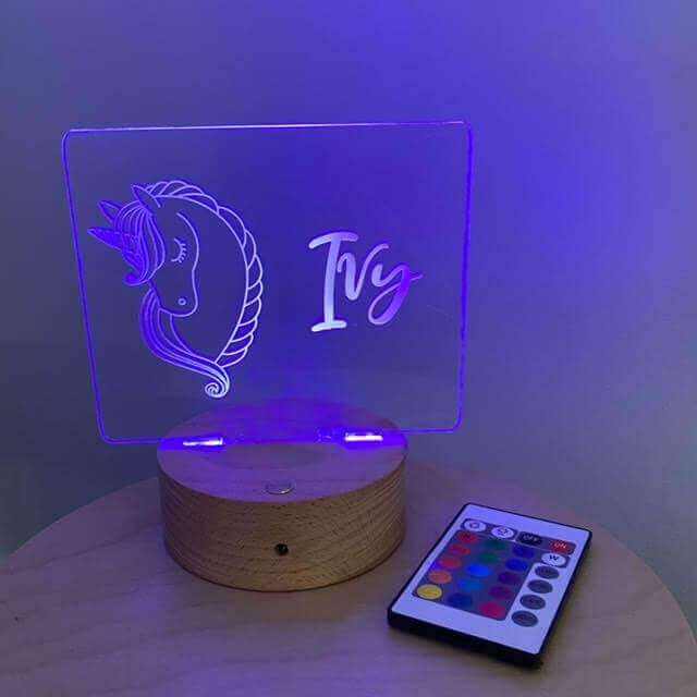 Sleeping Unicorn Night Light with Wooden Base