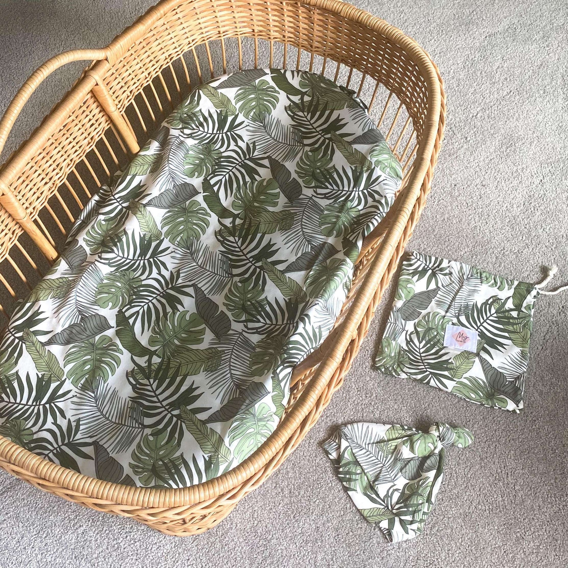 Baby Swaddle + Beanie + Bag Set - Botanical