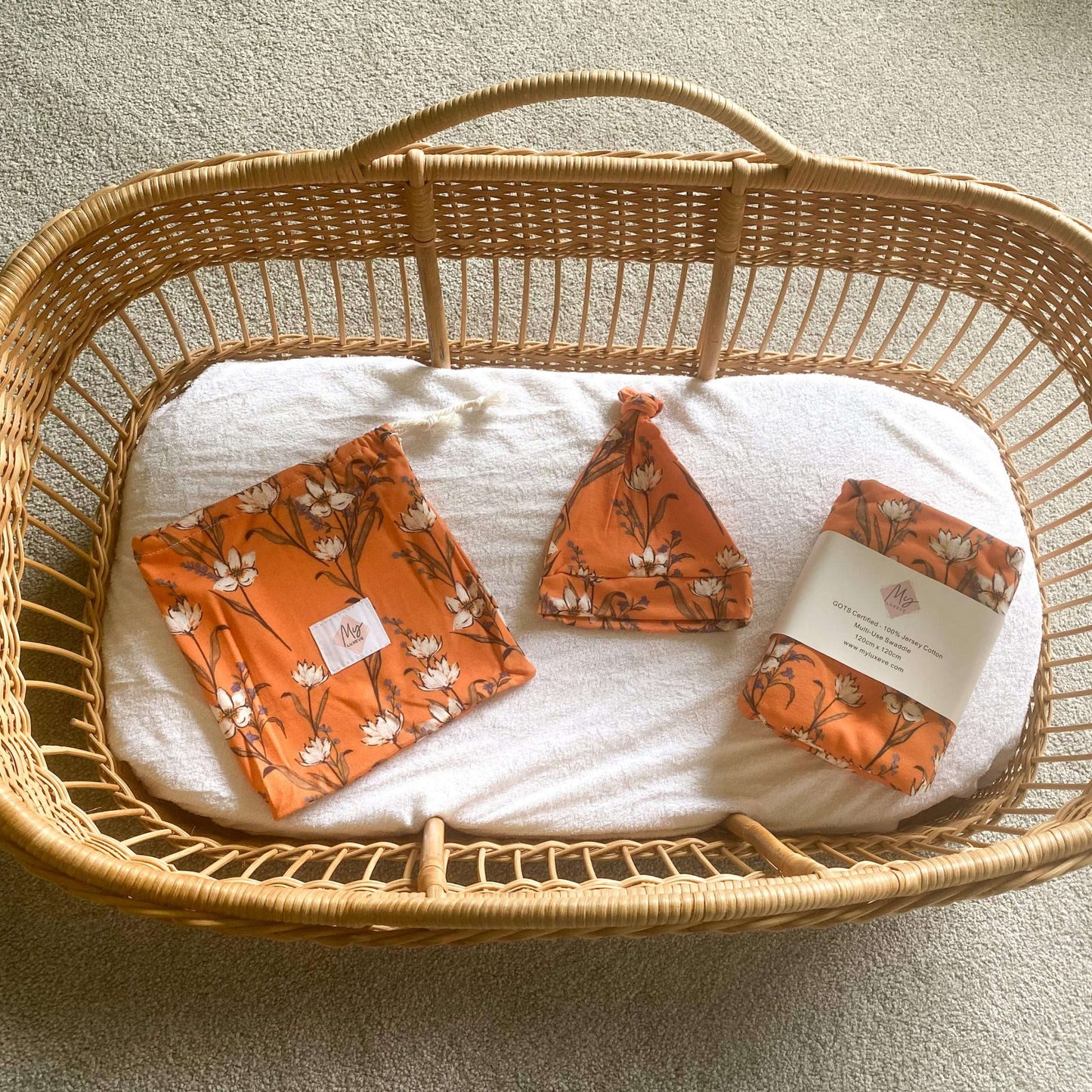 Baby Swaddle + Beanie + Bag Set - Floral