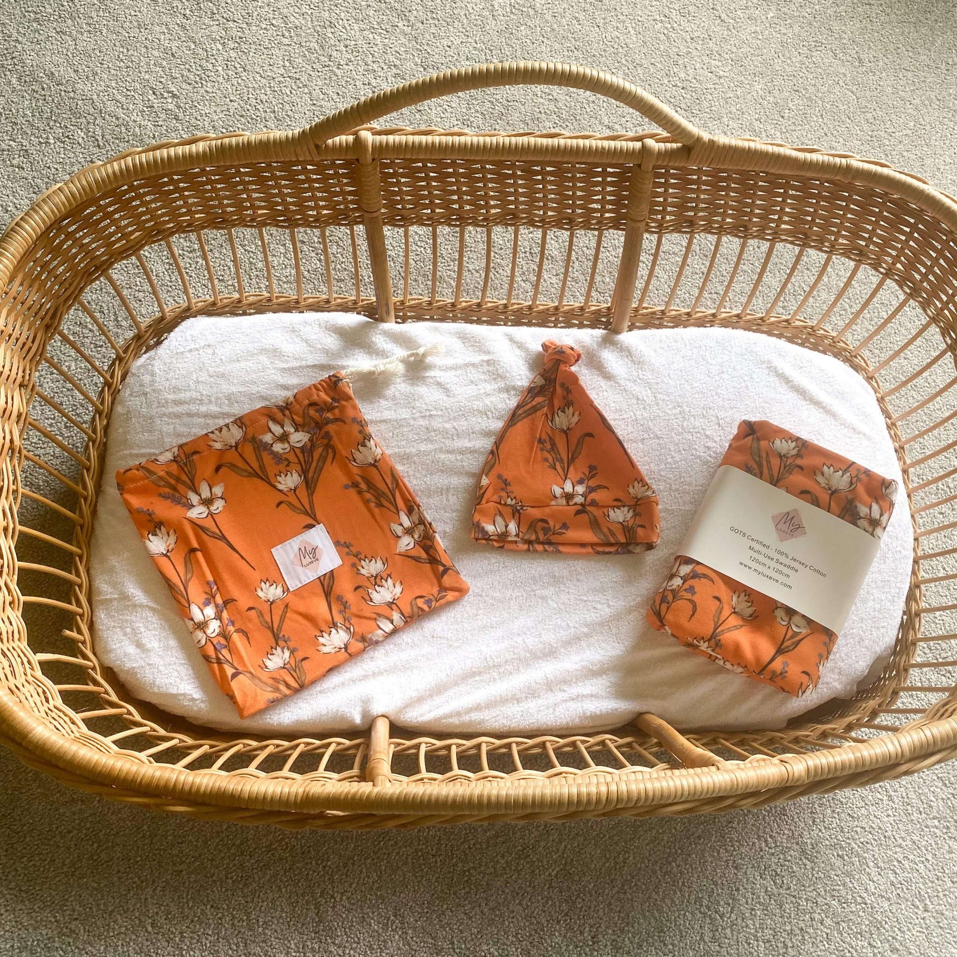 Baby Swaddle + Beanie + Bag Set - Floral