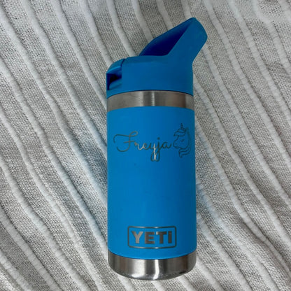 Blue Yeti water bottle engraved