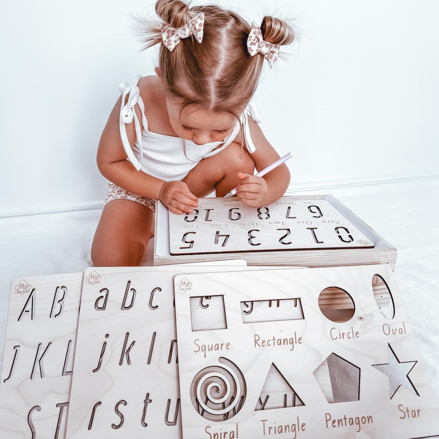 Timber Tracing Stencils | Alphabet Lower and Upper Case | Shapes | Numbers