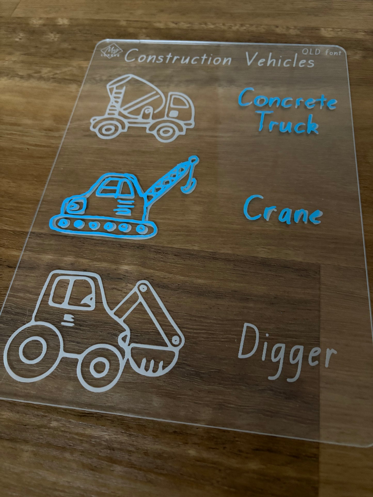 Construction Vehicles Tracing Board (Concrete Truck, Crane, Digger)