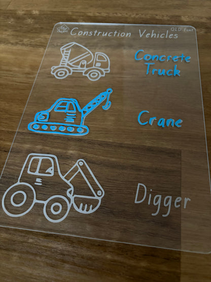 Construction Vehicles Tracing Board (Concrete Truck, Crane, Digger)