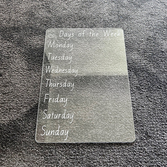 Days of the Week Tracing Board
