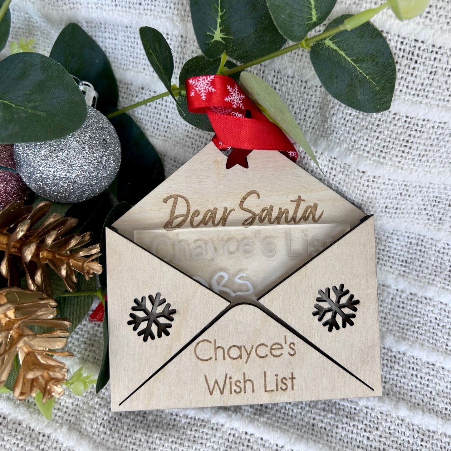 Santa Wish List Tree Ornament with Acrylic Insert to Customise