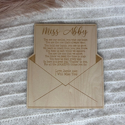 Educator Miss You Card | Timber | Personalised