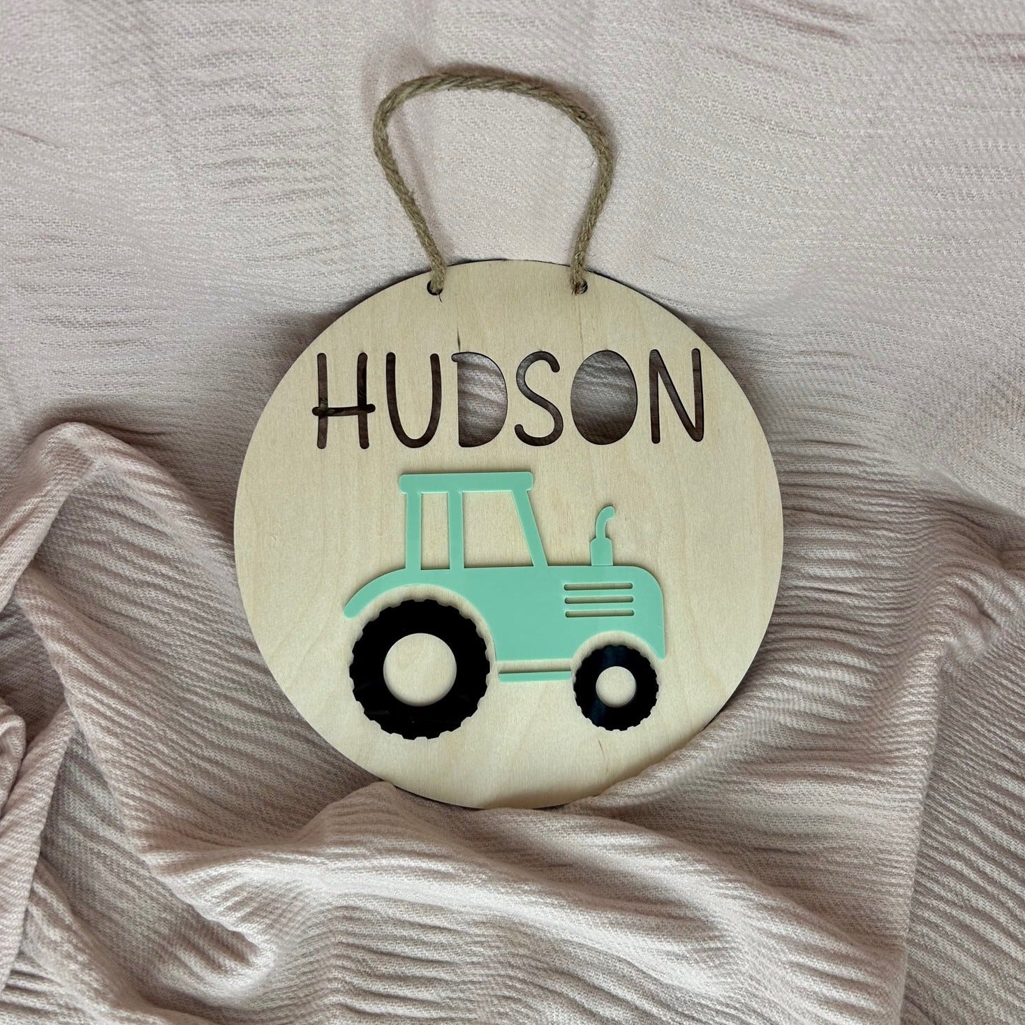 Tractor Room Sign in Mint Green and Black Acrylic