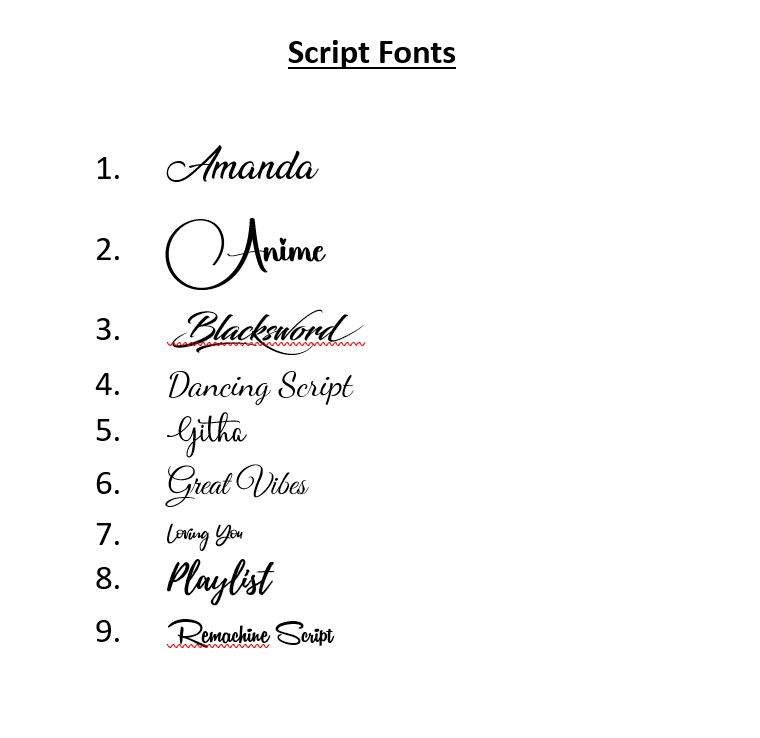 Script Font Examples