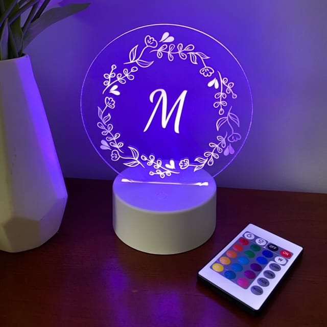 Floral Wreath Initial Night Light with White Base