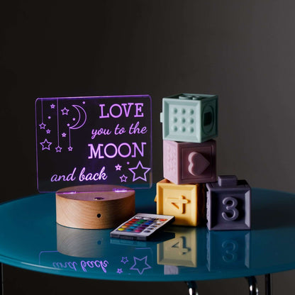 Love You To The Moon and Back Night Light with Wooden Base