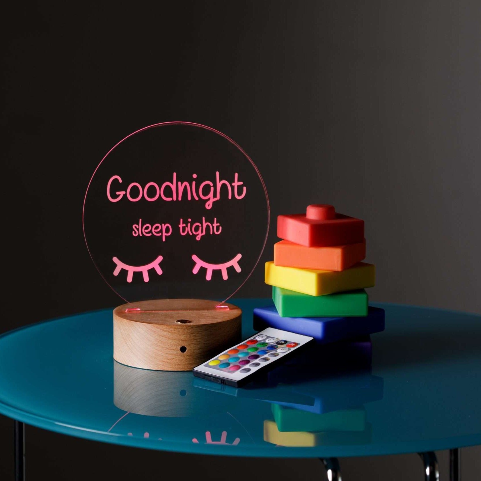 Goodnight Sleep Tight Night Light with Wooden Base