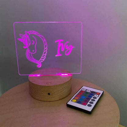 Sleeping Unicorn Night Light with Wooden Base