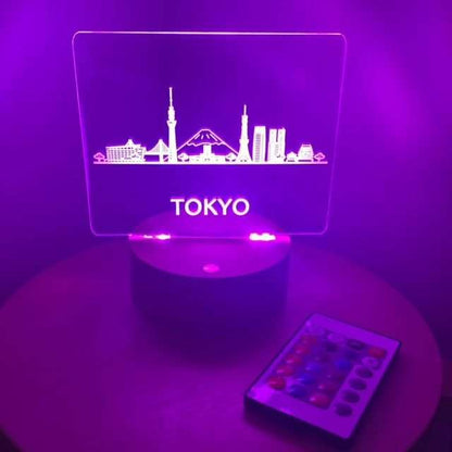 Tokyo City Night Light with Wooden Base and Rectangle Acrylic Design