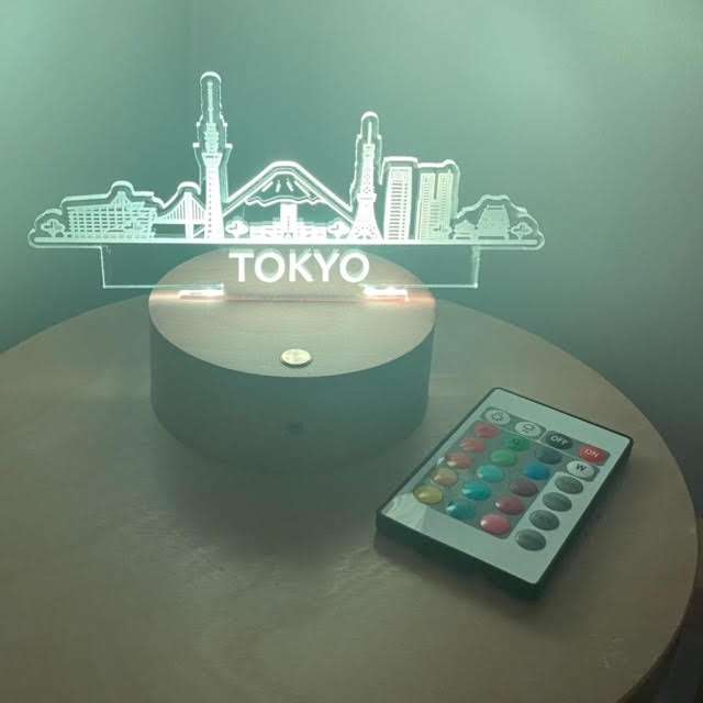Tokyo City Night Light with Wooden Base and Outline Acrylic Design
